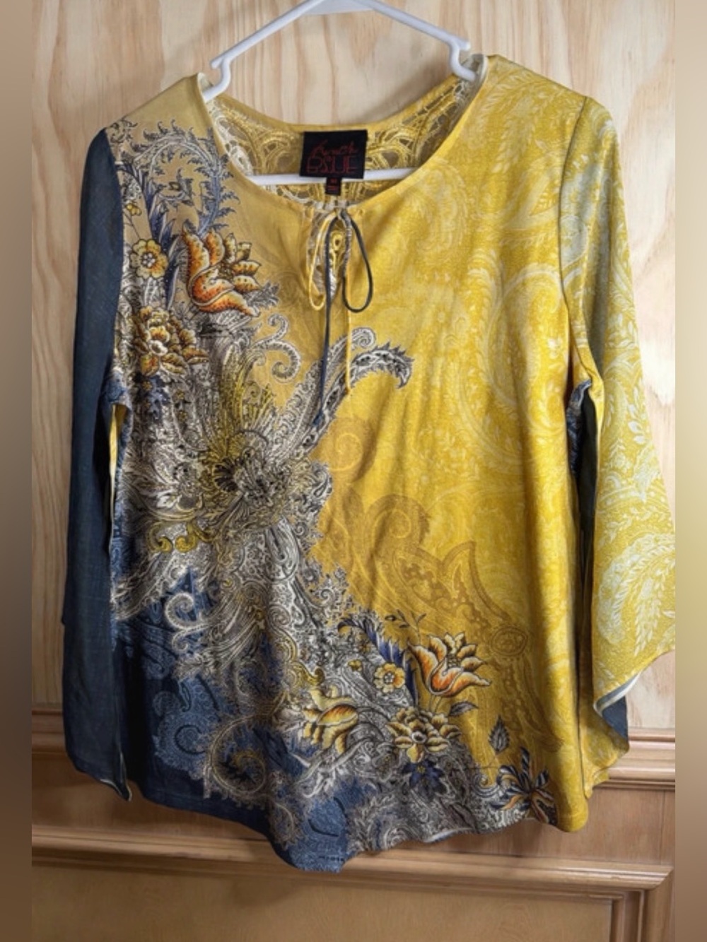 Frenchi Yellow and Navy Paisley Floral Long Sleeve Top